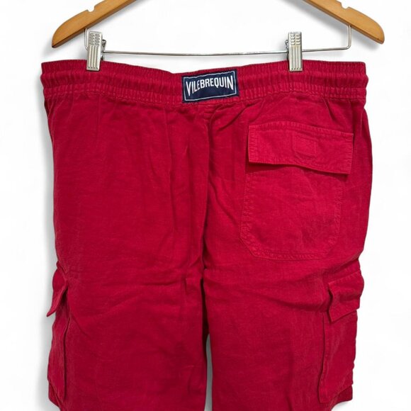 Men's Red Vilebrequin Linen Cargo Utility Shorts EUC XL - Picture 4 of 6